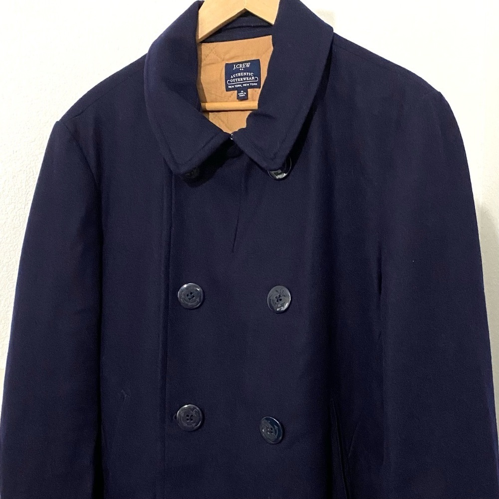J Crew Dock Icon Wool Blend Pea Coat US Navy Blue Sailor 40s Retro Men’s Medium - Picture 7 of 13